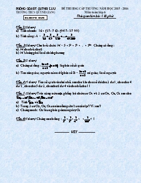 Đề thi học sinh giỏi cấp trường năm học 2015 - 2016 môn Toán lớp 6